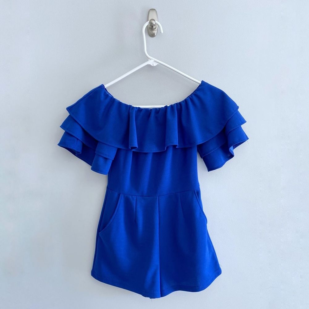 She + Sky Off The Shoulder Ruffle Romper